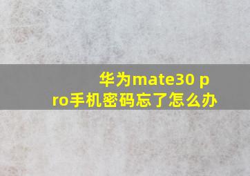 华为mate30 pro手机密码忘了怎么办